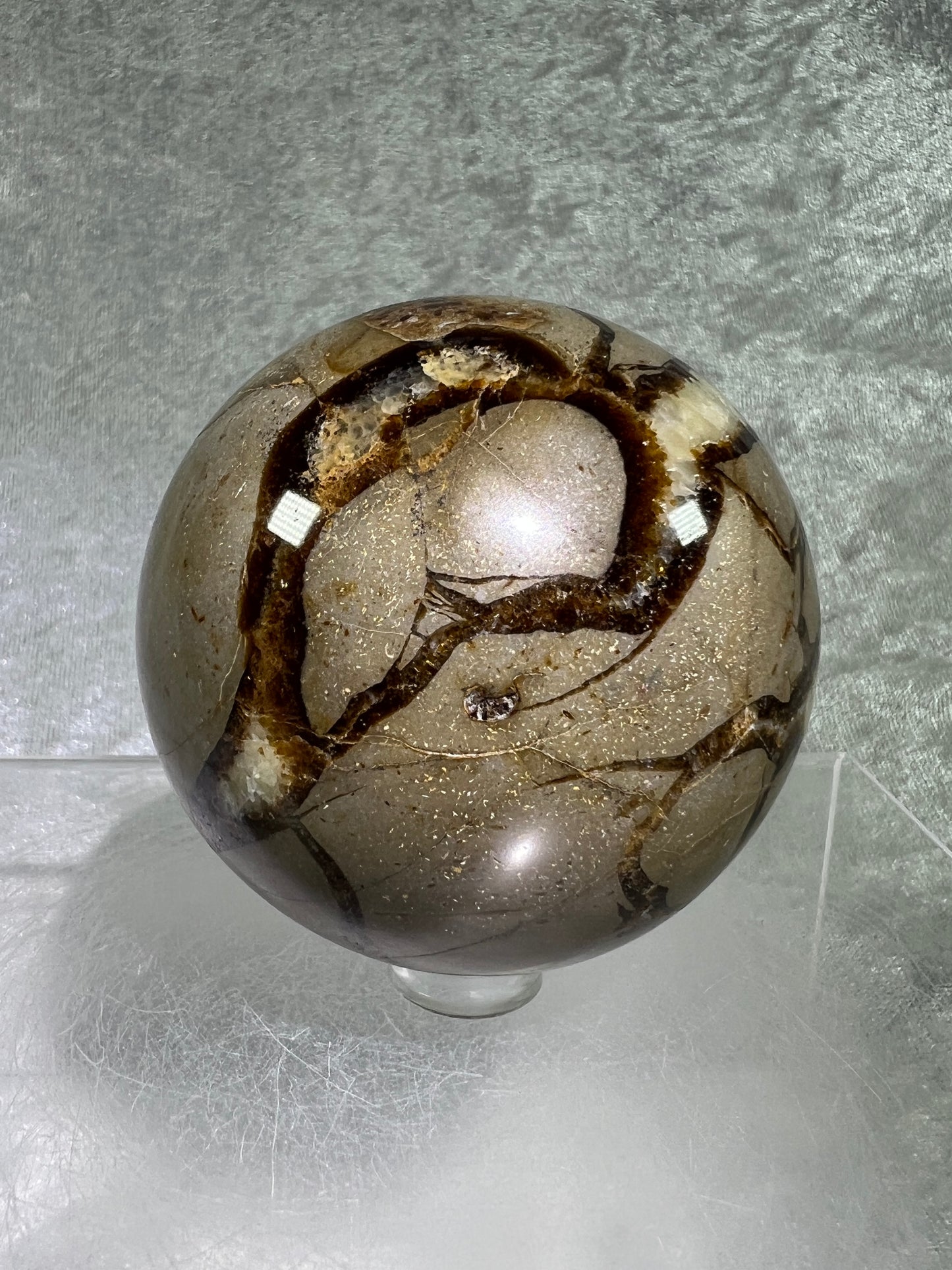 Septarian Crystal Sphere. 65mm. Amazing Dragons Egg Display Crystal. Extraordinary Mineral From Madagascar.