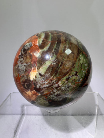 Money Agate Crystal Sphere. 72mm. Very Rare Shades Of Green. Stunning Indonesian Bloodstone. Amazing Colors And Patterns