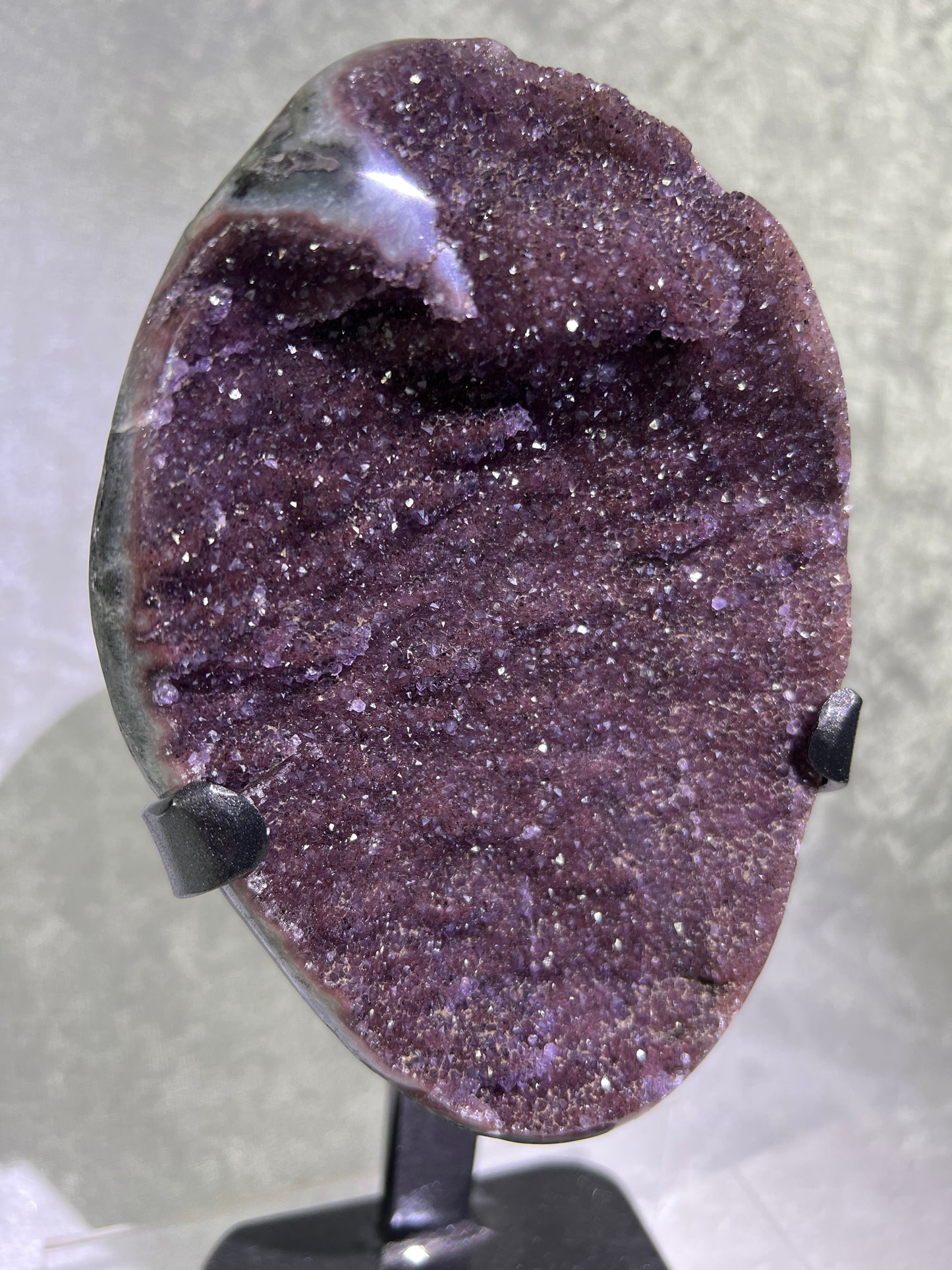 Amethyst Geode Specimen. Gorgeous Rare Red Wine Color! World Class Uruguayan Specimen. Custom Made Steel Stand