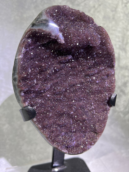 Amethyst Geode Specimen. Gorgeous Rare Red Wine Color! World Class Uruguayan Specimen. Custom Made Steel Stand
