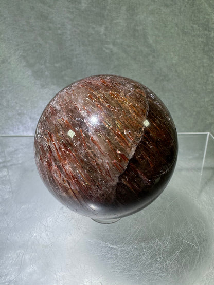 Tourmalinated Quartz Sphere. 54mm. Gorgeous Red Tourmaline Inclusions. Unique And Rare Display Sphere.