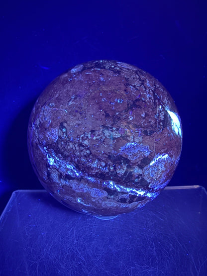 Fire Calcite Crystal Sphere. 74mm. Amazing New Material. Beautiful Large Display Sphere With Nice UV Reaction.