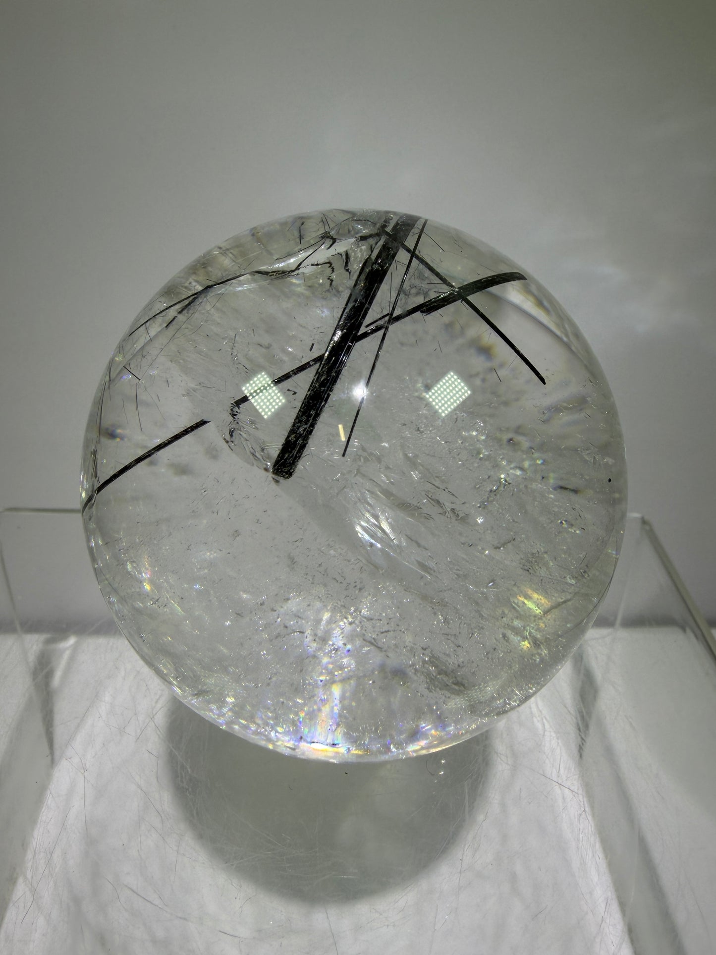 Black Tourmaline Quartz Sphere. 60mm. Massive Rare Rainbows. Gorgeous Black Rutile Sphere. Tourmalinated Quartz Display Crystal