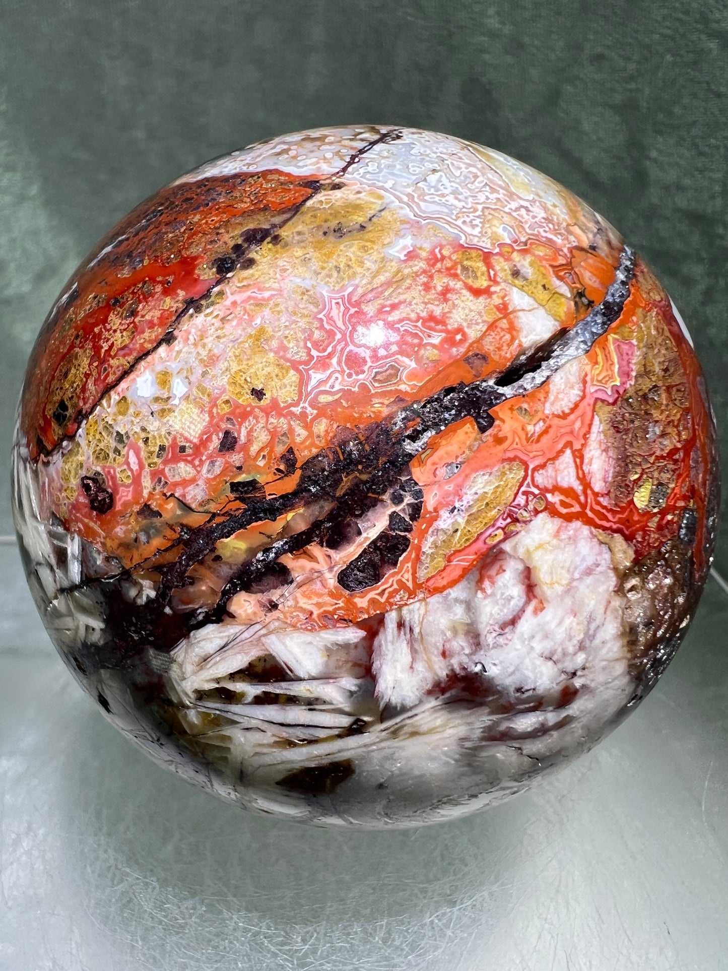 Mexican Crazy Lace Agate Sphere. 73mm. Very Rare Colors And Gorgeous Patterns.