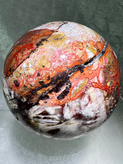Mexican Crazy Lace Agate Sphere. 73mm. Very Rare Colors And Gorgeous Patterns.