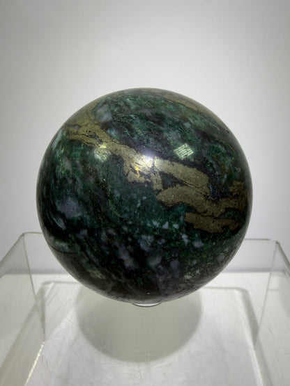 Atacamite And Pyrite Sphere. 64mm. High Quality Rare Sphere. Gorgeous Color Combination.