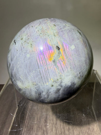 Labradorite Crystal Sphere. 61mm. Stunning Pink Rainbow Flash. Gorgeous Display Sphere.