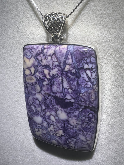 Tiffany Stone Pendant. Gorgeous Opalized Fluorite From Utah. Rare High Quality Necklace. S925 Silver Setting And Necklace