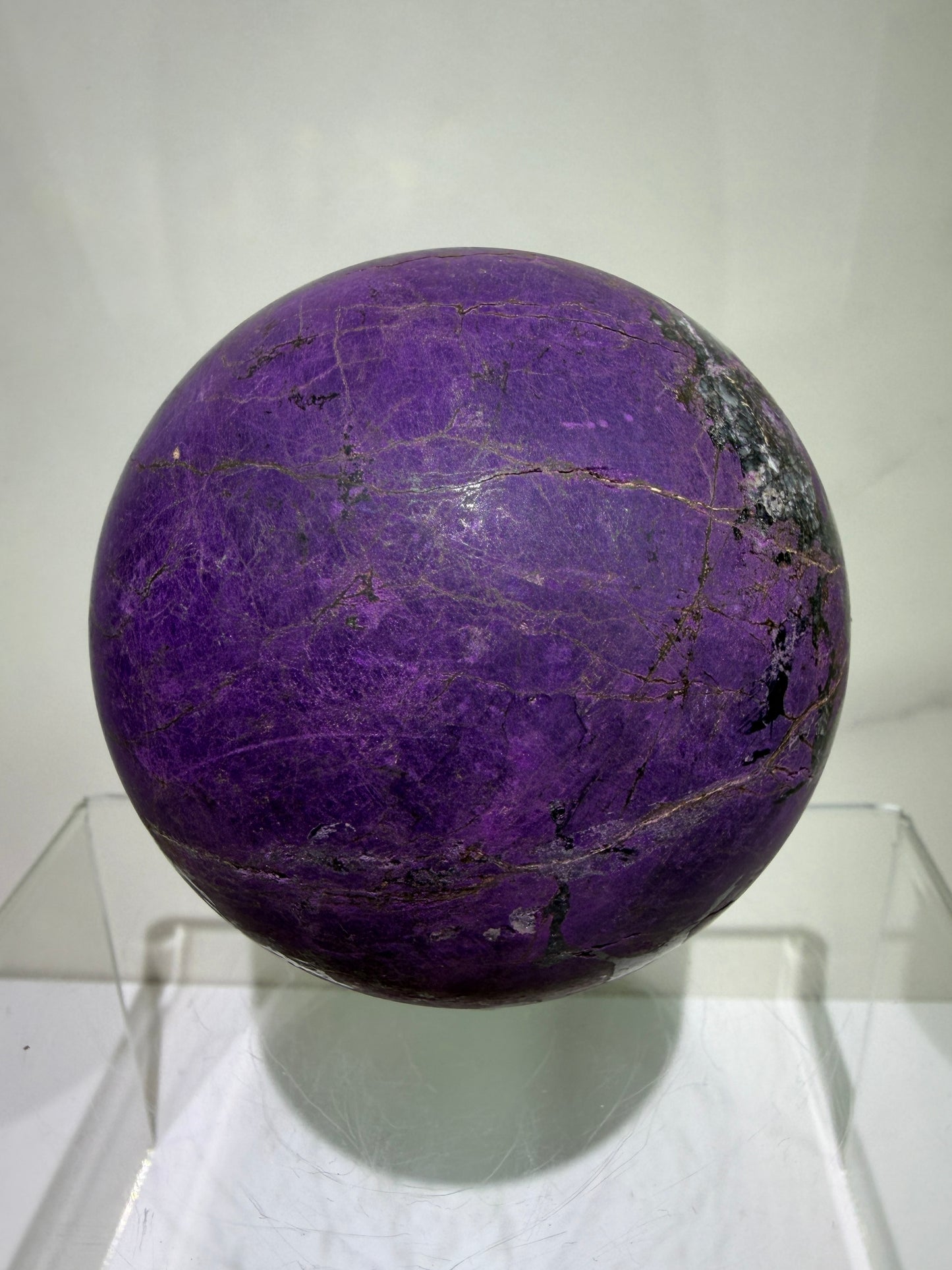 Purpurite Crystal Sphere. 71mm. Large Rare Display Crystal From Namibia. Stunning Purple Flash!