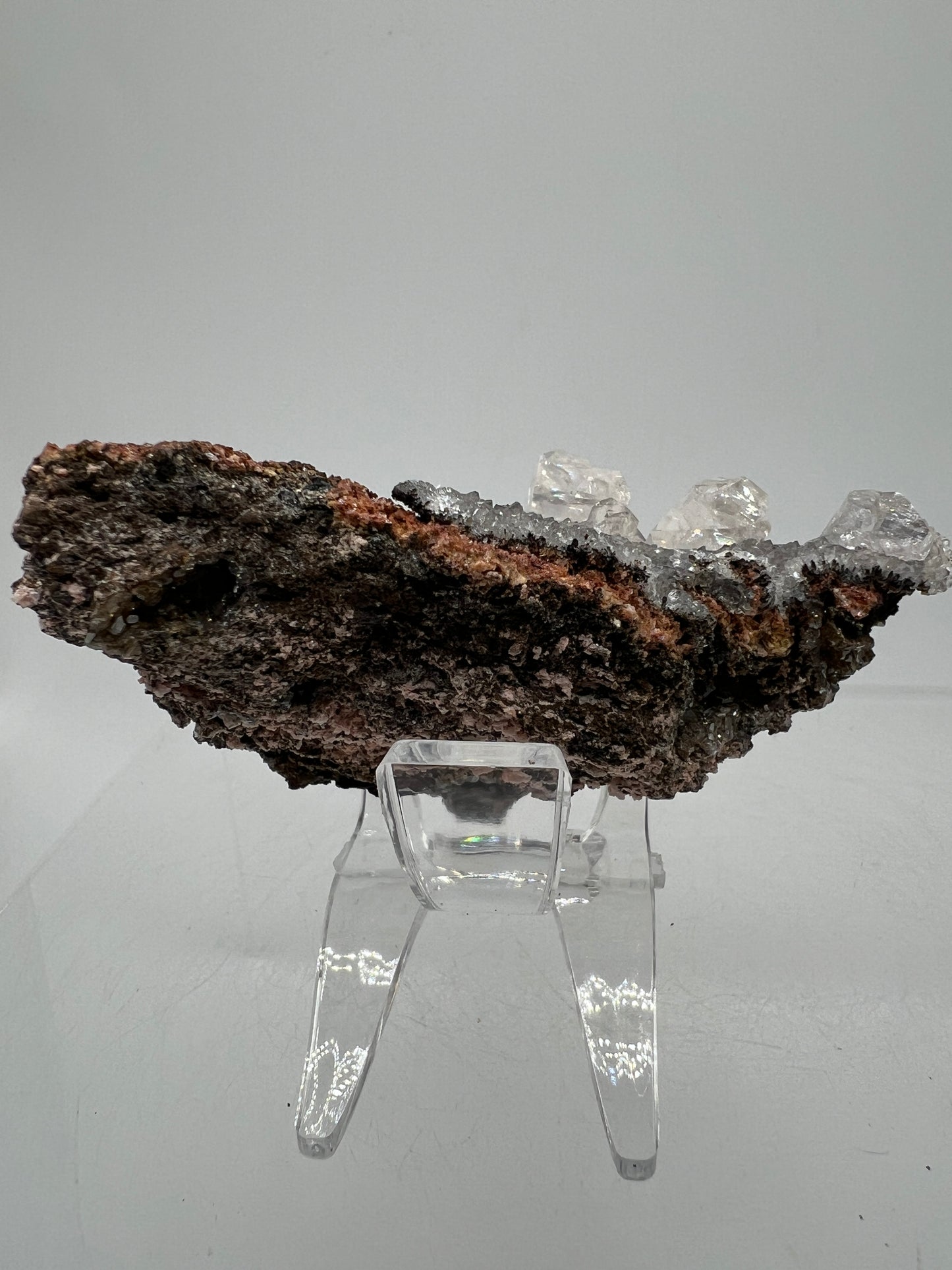 Black Diamond Calcite Specimen. Amazing Silver, Black, And Red Druzy Flash! Beautiful Calcite Crystals On Matrix. High Quality Display Piece