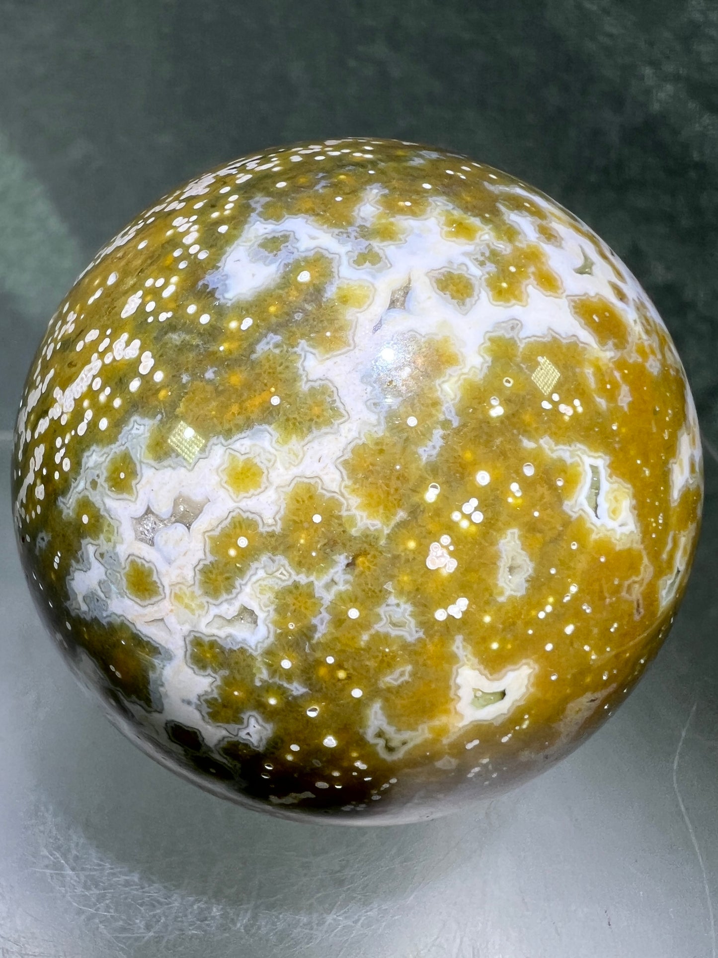 Ocean Jasper Sphere. Stunning Colors On This Amazing Display Crystal. Gorgeous Rare Sphere!