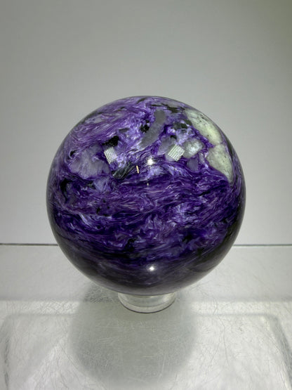 Charoite Crystal Sphere. 50mm. High Quality Beautiful Crystal. Amazing Patterns And Flash. Stunning Rare Crystal