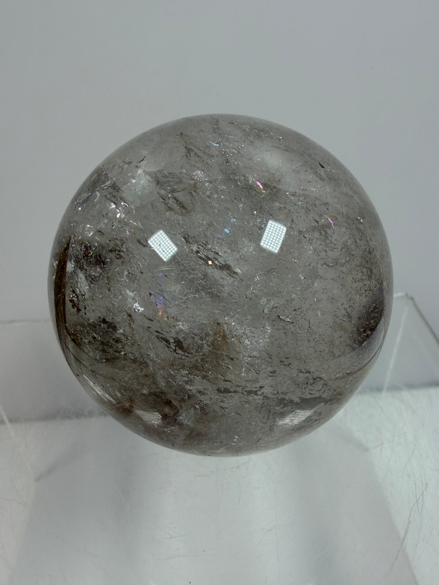 Tourmaline Quartz Sphere. Rare Tourmaline Sphere With Rainbows. Tourmalinated Quartz Display Crystal