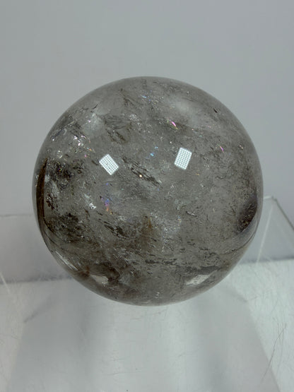 Tourmaline Quartz Sphere. Rare Tourmaline Sphere With Rainbows. Tourmalinated Quartz Display Crystal