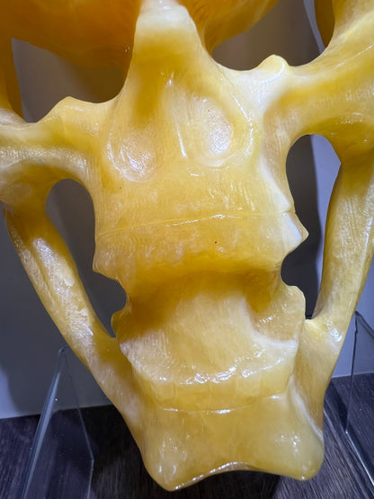 Carved Crystal Skull Mask. Amazing Orange Calcite Carving.