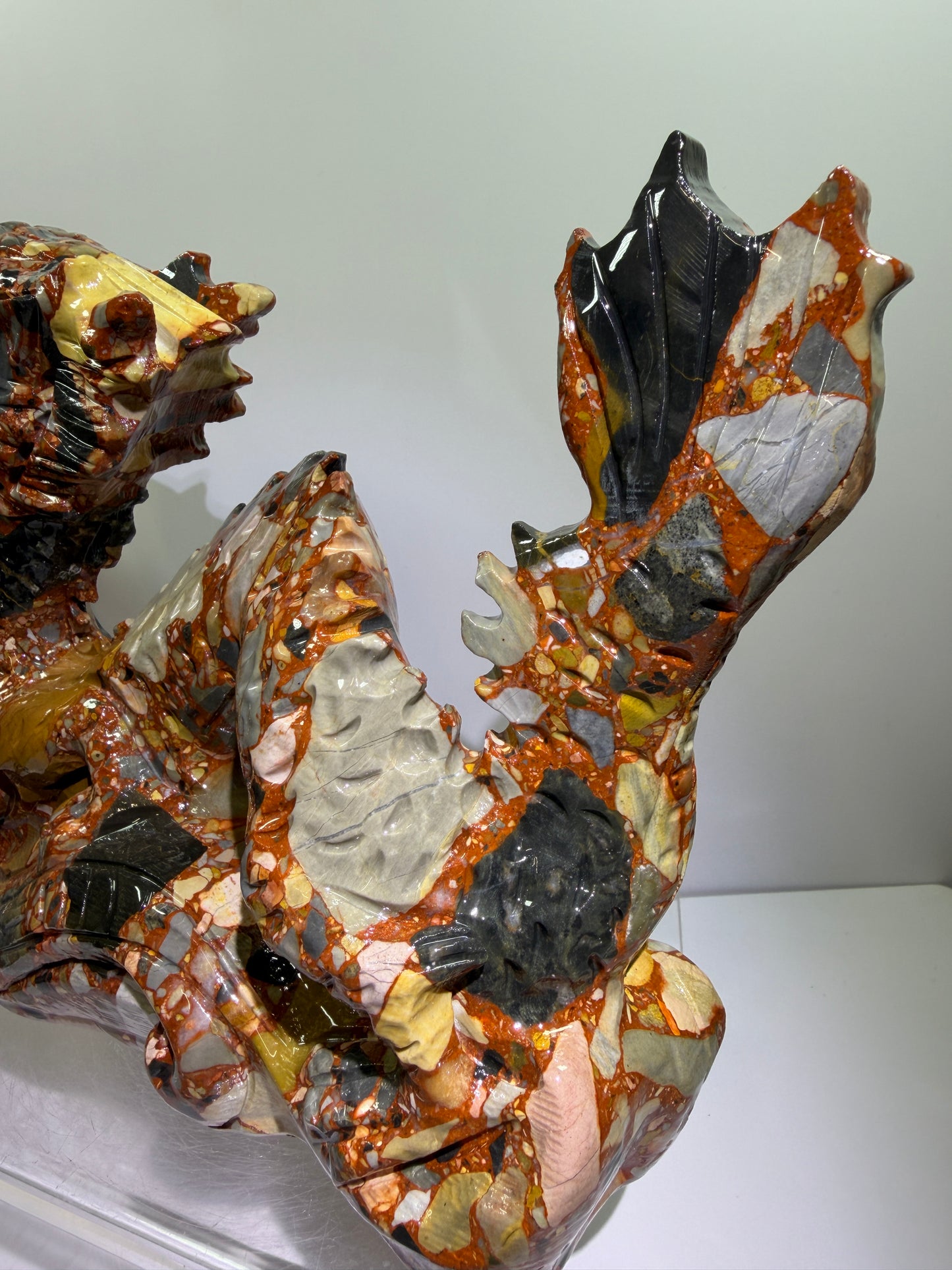 Chinese Carved Crystal Dragon. Large Colorful Dragon Carving. High Quality Display
