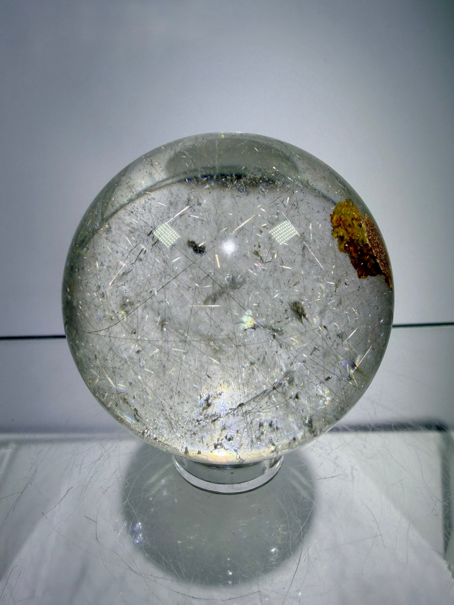 Rutile Quartz Sphere. Stunning Display Sphere. Gorgeous Garden Quartz And Golden Rutile Inclusions.