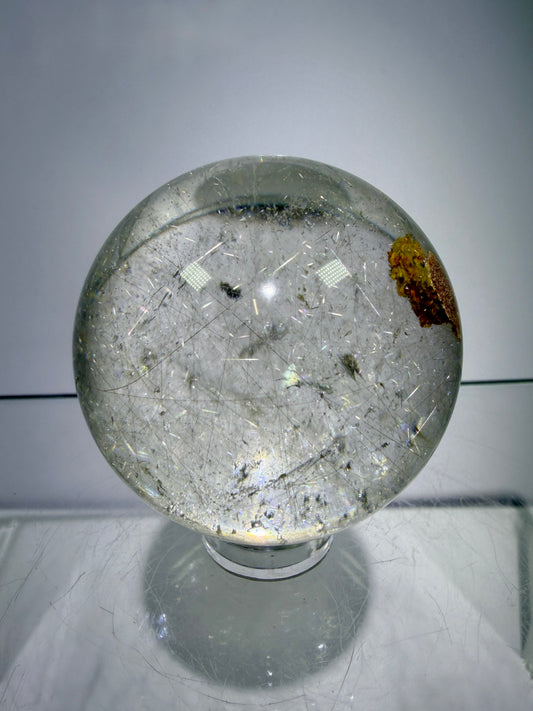Rutile Quartz Sphere. Stunning Display Sphere. Gorgeous Garden Quartz And Golden Rutile Inclusions.