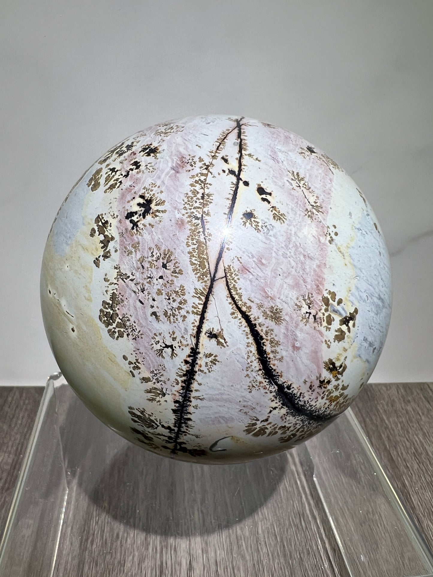 Picture Jasper Crystal Sphere. 85mm. Gorgeous Chinese Painted Stone. All Natural Stunning Display Sphere.