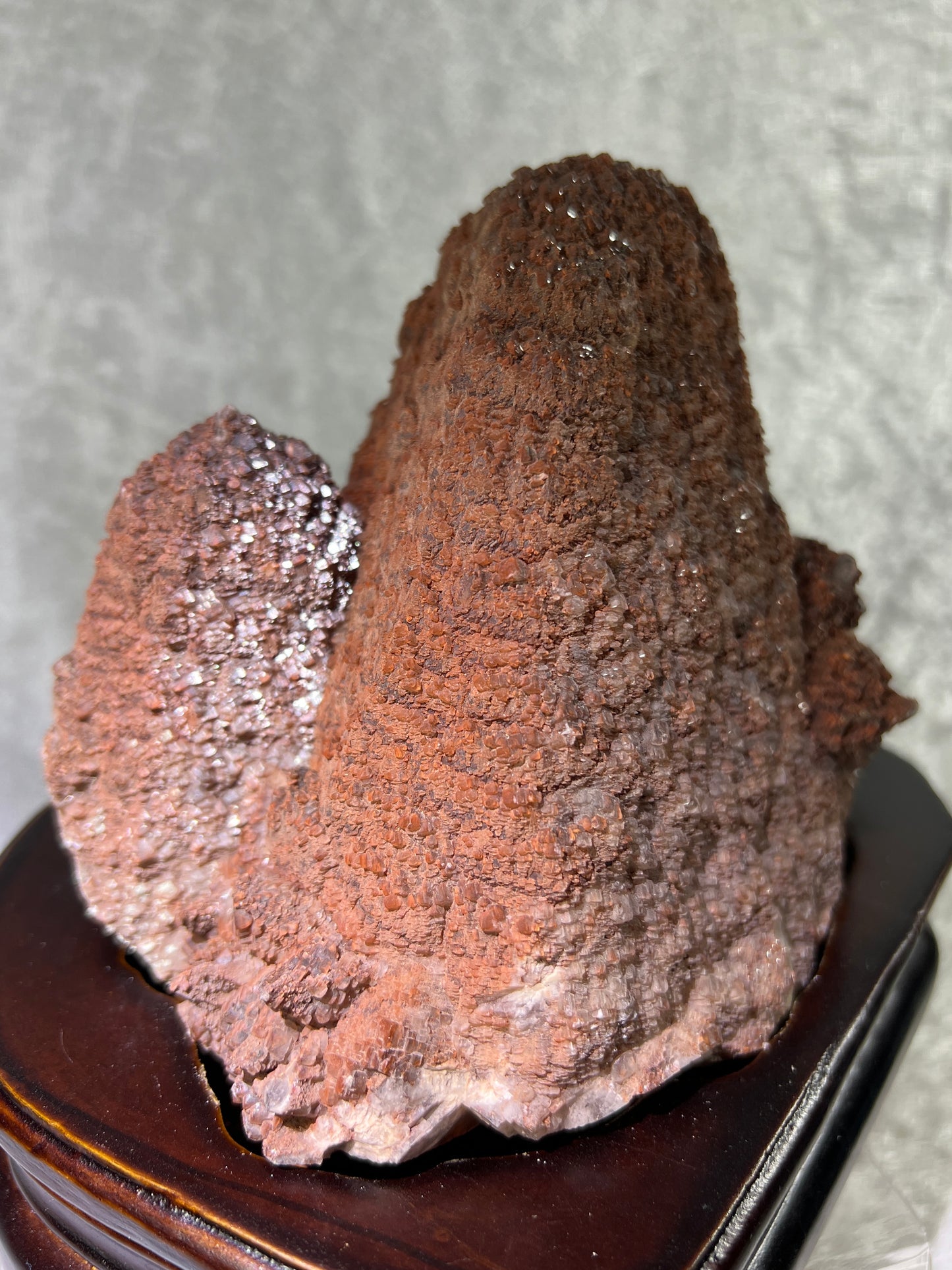 Red Pagoda Calcite With Hematite Inclusions. 5.3 lbs. Stunning Large Flashy Calcite Display Specimen. Includes Custom Wooden Stand