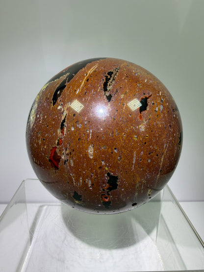 Red Fox Agate Sphere. 89mm. Large Druzy Crater Agate From Argentina. Stunning Rare Botryoidal Nodules