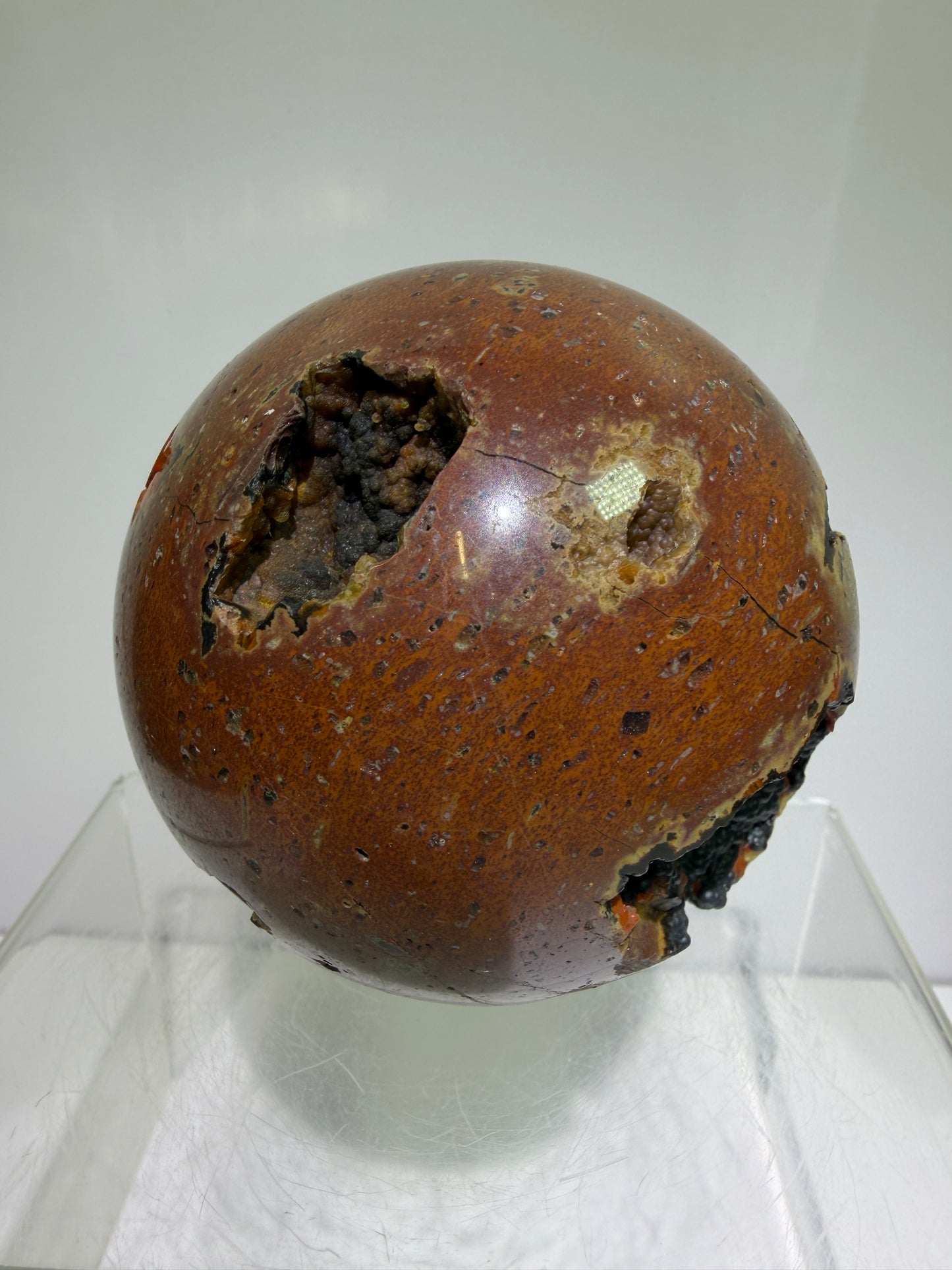 Red Fox Agate Sphere. 77mm. High Quality Druzy Crater Agate From Turkey. Stunning Rare Botryoidal Nodules