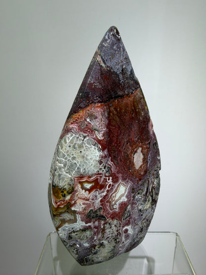 Mexican Crazy Lace Agate Flame. Druzy Polished Freeform Flame. Gorgeous Pinks And Purples