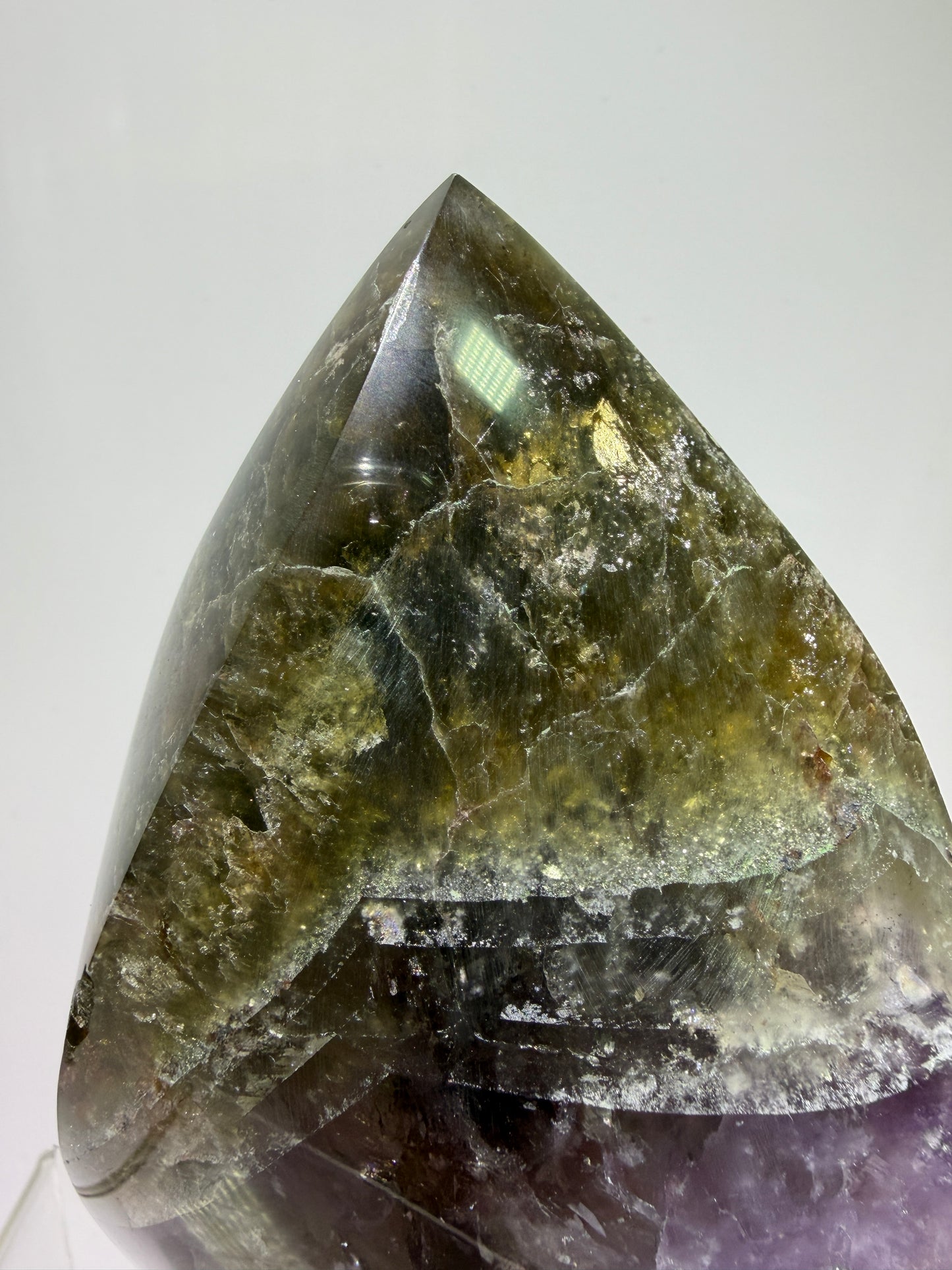 Amethyst Cacoxenite Flame. Stunning Purple Smoky Amethyst Polished Flame From Brazil. Beautiful Amethyst Display Crystal