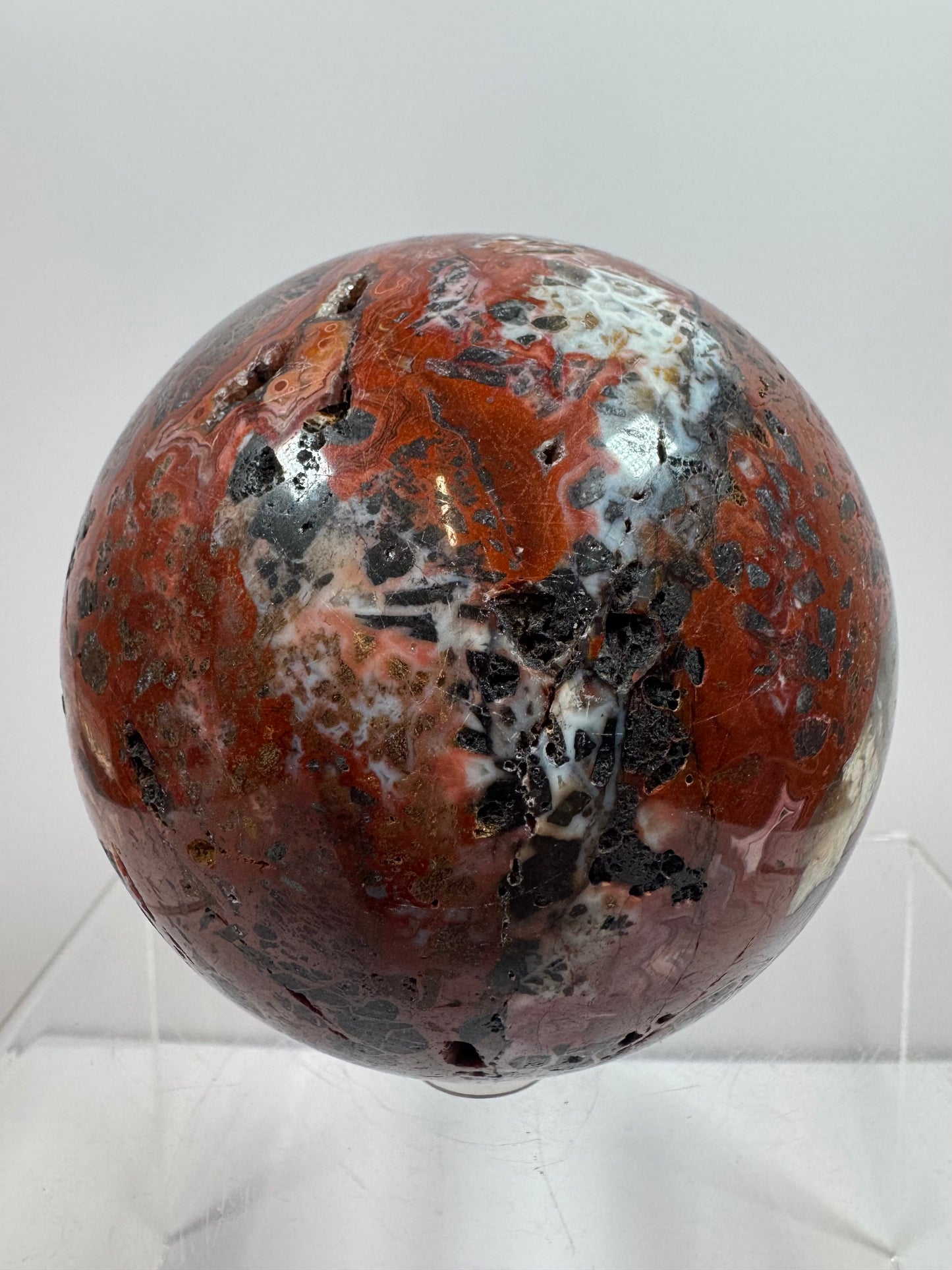 Mexican Crazy Lace Agate Sphere. 78mm. Deep Rich Colors With Stunning Patterns. Large Display Sphere.