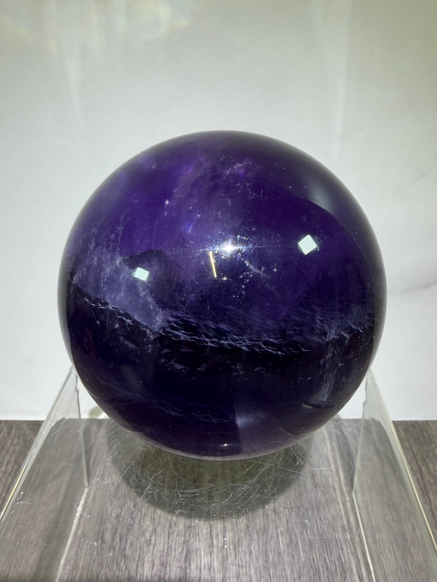 Purple Fluorite Sphere. 77mm. Deep Bright Purple Fluorite With Big Rainbows. Amazing Rare Color