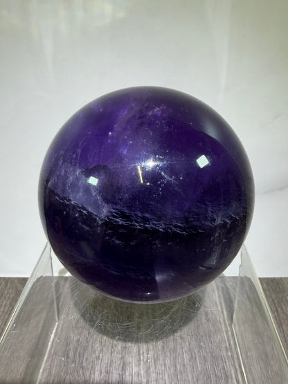 Purple Fluorite Sphere. 77mm. Deep Bright Purple Fluorite With Big Rainbows. Amazing Rare Color