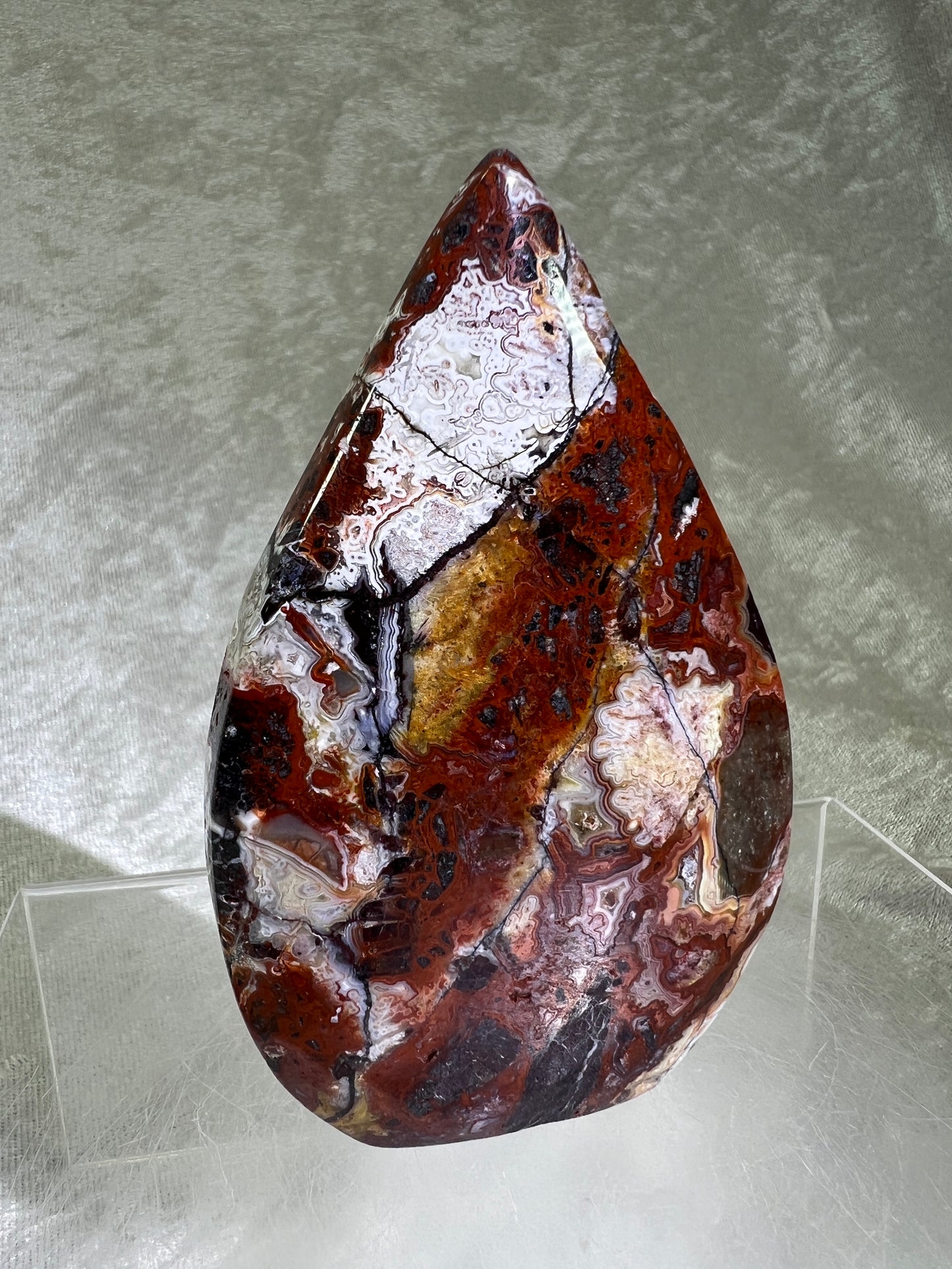 Mexican Crazy Lace Agate Flame. High Quality Polished Freeform Flame.