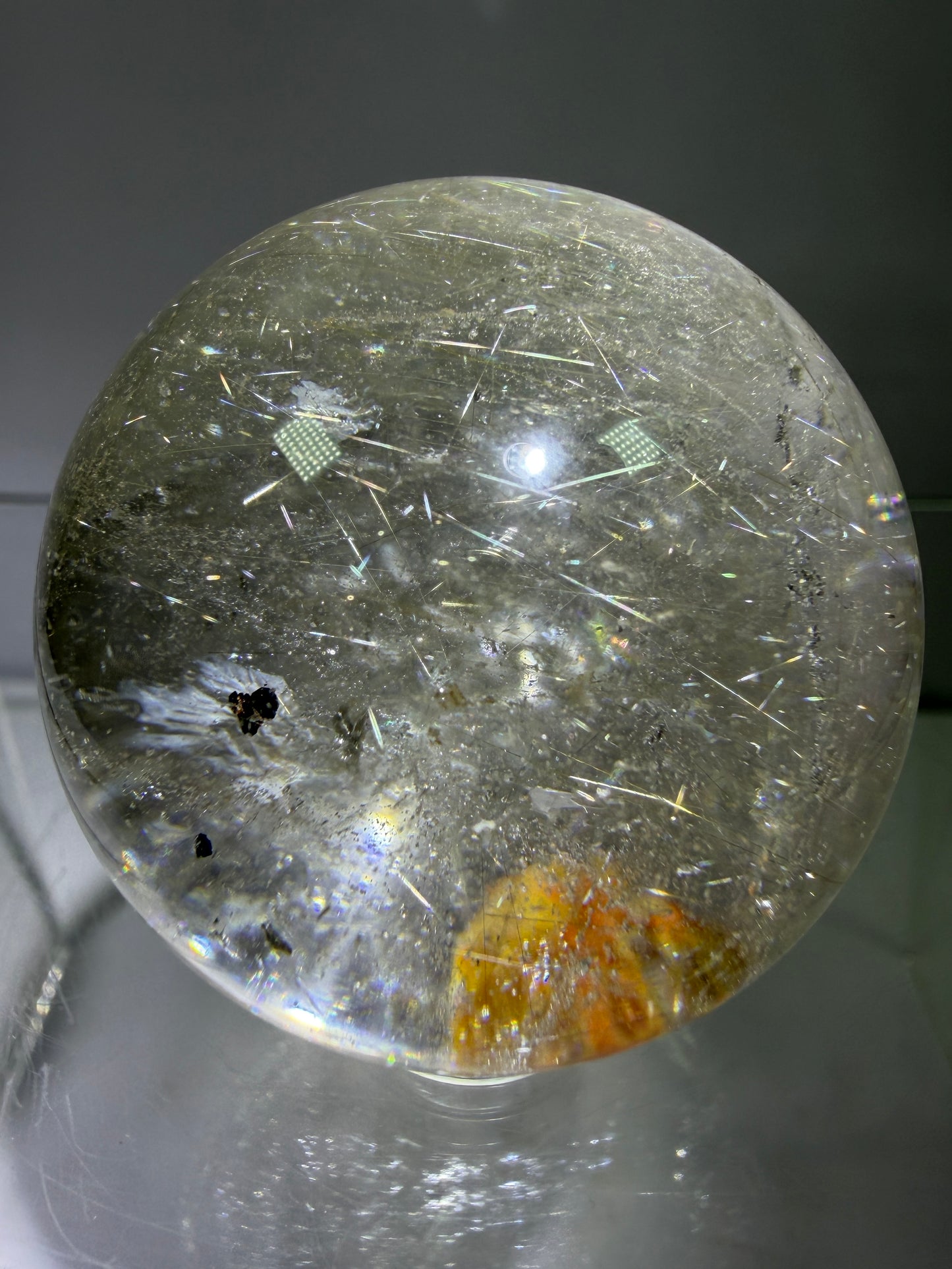Rutile Quartz Sphere. Stunning Display Sphere. Gorgeous Garden Quartz And Golden Rutile Inclusions.