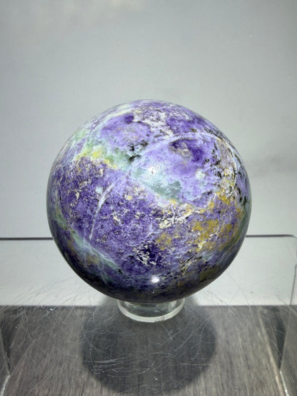 Bolivianite Crystal Sphere. 44mm. Beautiful Combination Of Fluorite And Serpentine. Amazing Rare New Material.