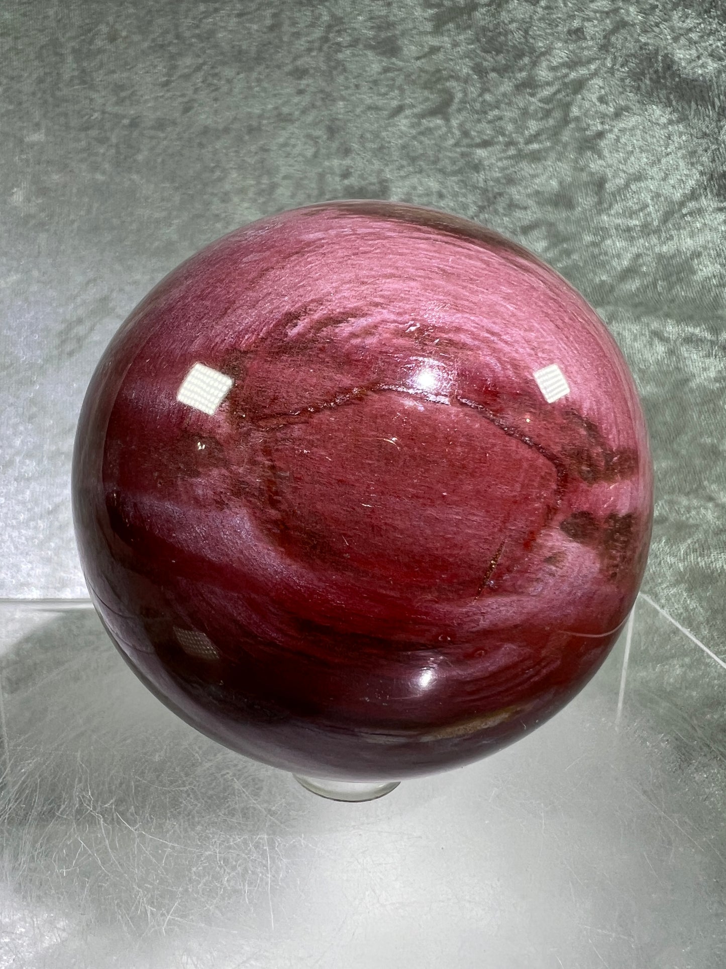Petrified Wood Sphere. 74mm. Gorgeous Rare Display Sphere From Madagascar. Stunning Colors And Patterns.