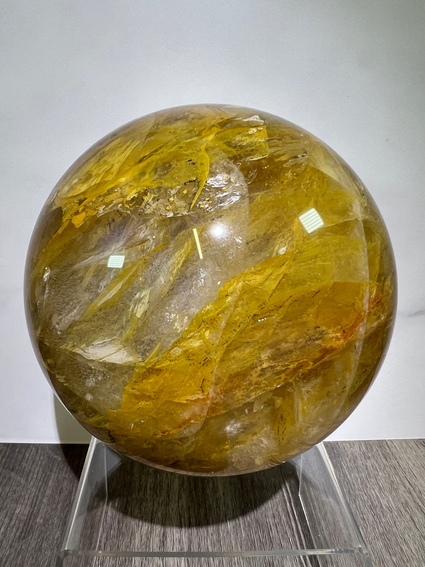Dendritic Golden Healer Sphere. Huge Display Sphere. 127mm, 6.6 lbs. High Quality With Amazing Dendritic Inclusions.