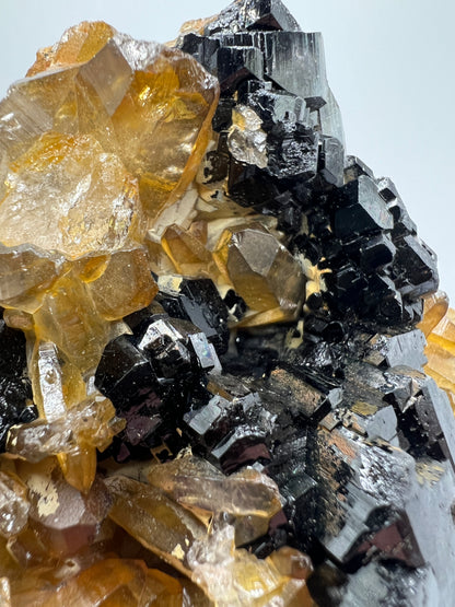 Black Tourmaline And Citrine Cluster. Amazing Formations With Touches Of UV Reactive Hyalite. Rare African Specimen