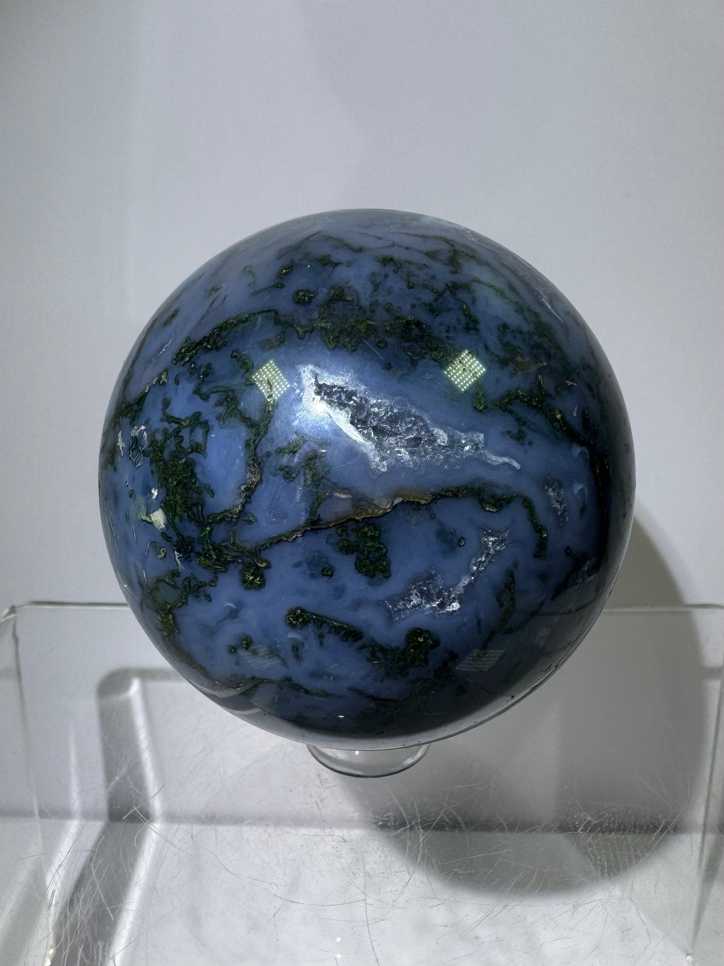Moss Agate Sphere. 62mm. Beautiful Druzy Blue Moss Agate. Rare Colors With Gorgeous Patterns.
