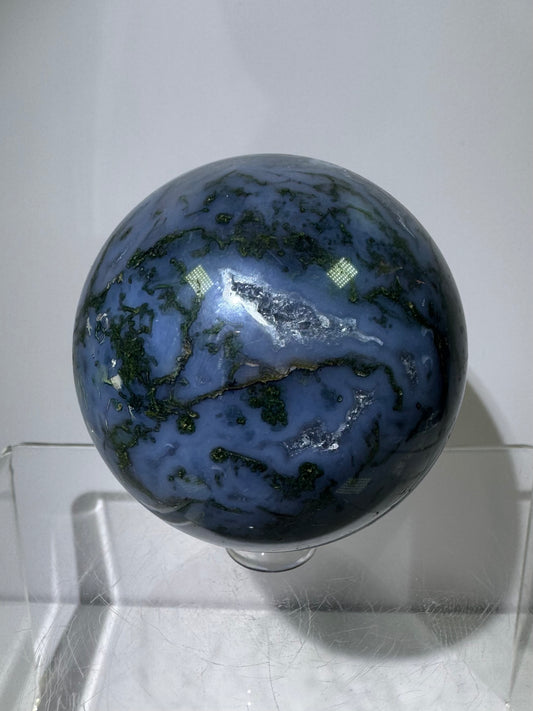 Moss Agate Sphere. 62mm. Beautiful Druzy Blue Moss Agate. Rare Colors With Gorgeous Patterns.
