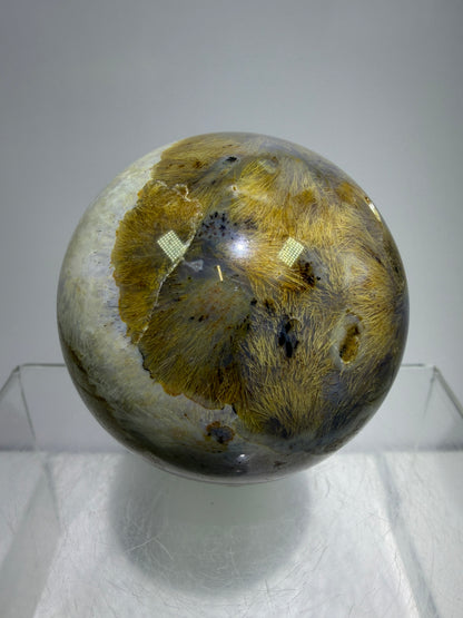 Sagenite Crystal Sphere. 61mm. Incredible Sagenite Plumes With Dendritic Agate. Rare And Unique Crystal Display Sphere