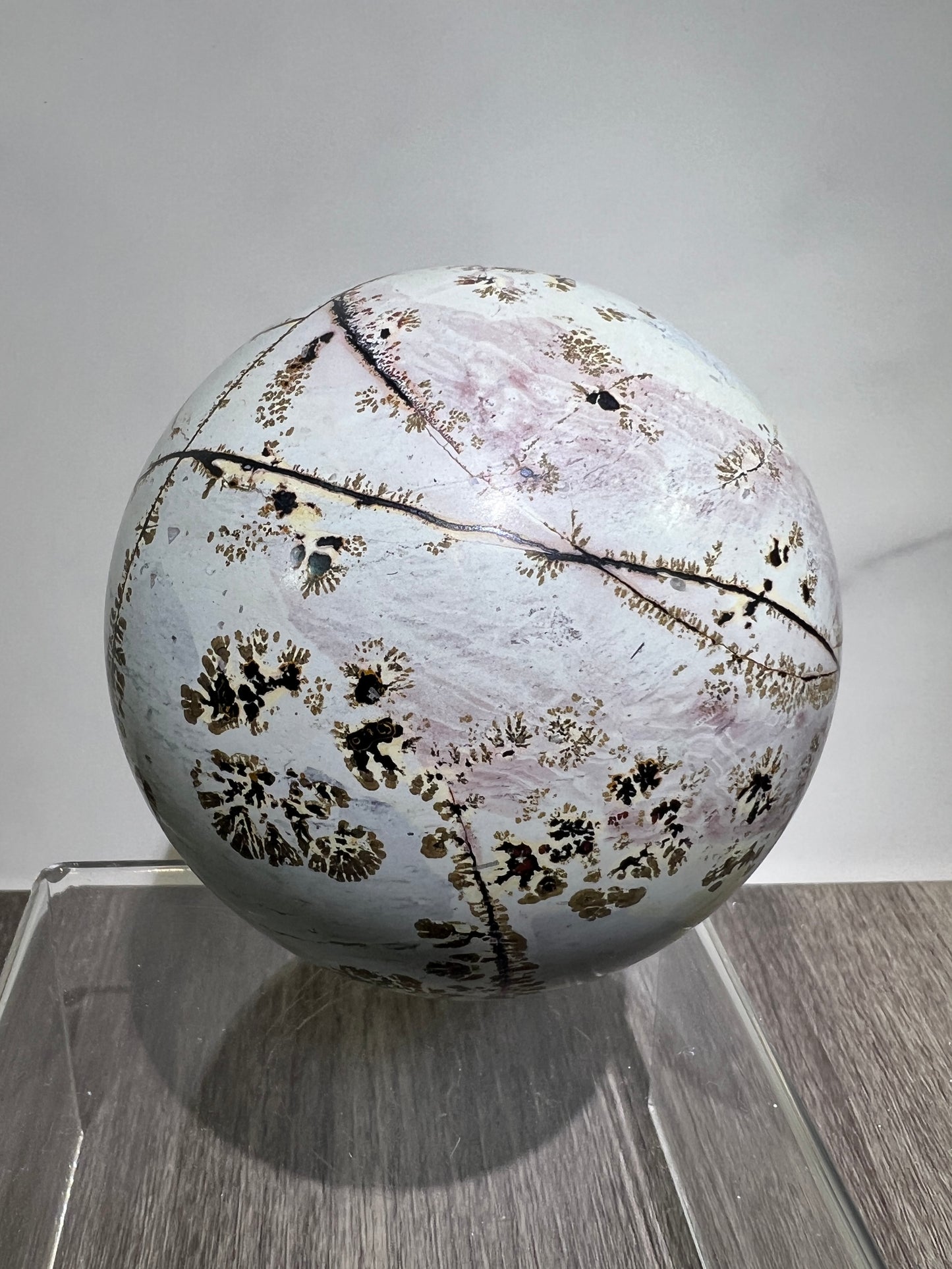Picture Jasper Crystal Sphere. 85mm. Gorgeous Chinese Painted Stone. All Natural Stunning Display Sphere.