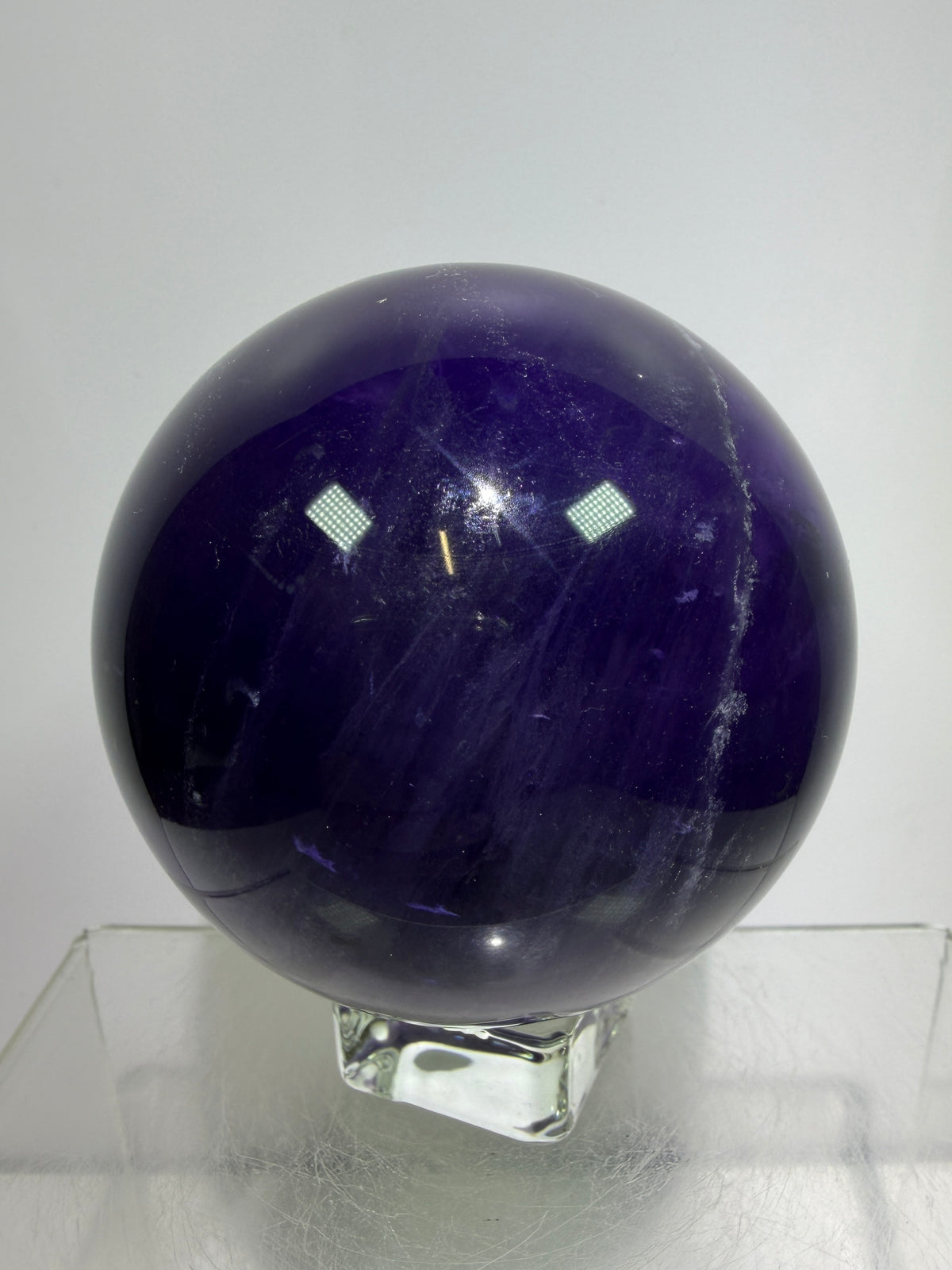 Purple Fluorite Sphere. 71mm. Stunning Purple Fluorite With Rainbows. Amazing Rare Color Display Sphere.