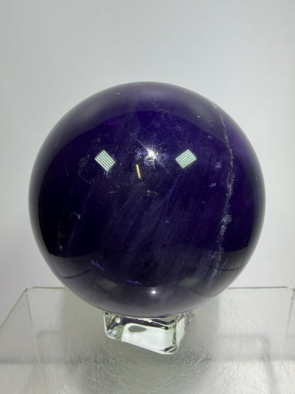 Purple Fluorite Sphere. 71mm. Stunning Purple Fluorite With Rainbows. Amazing Rare Color Display Sphere.