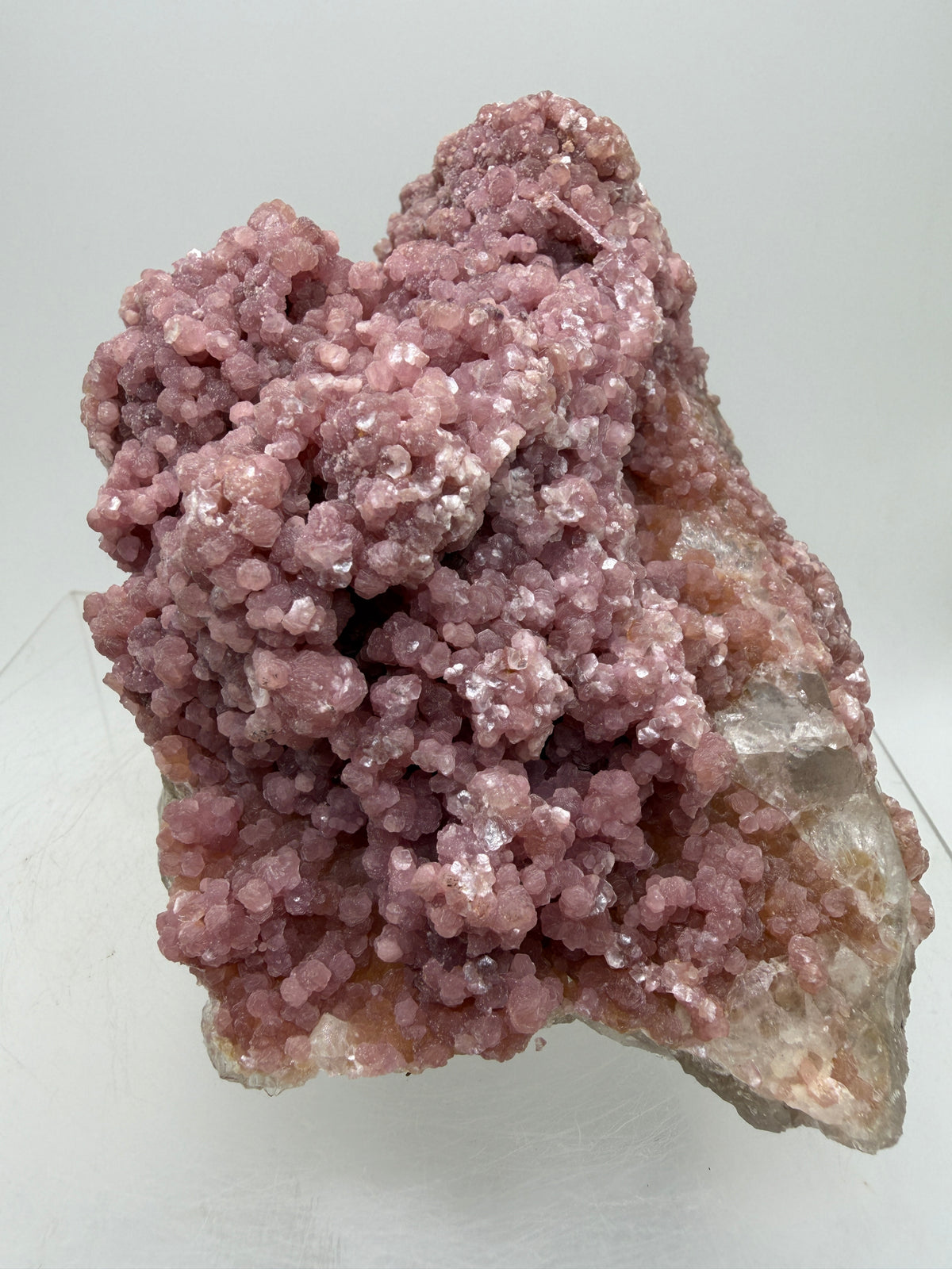 Pink Botryoidal Lepidolite And Tourmaline On A Citrine Matrix. Very Rare High Quality Specimen From Brazil. Gorgeous Large Pink Grape Agate