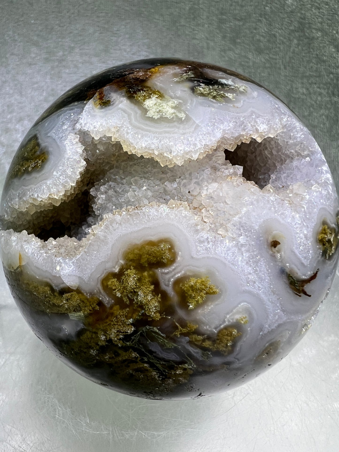 Moss Agate Sphere. 76mm. Amazing Druzy Scenic Moss Agate. Rare Colors With Gorgeous Patterns.