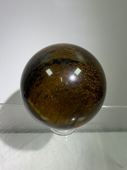 Blue Tigers Eye Sphere. Rare Blue And Gold Hawks Eye Crystal. Beautiful Colors And Flash