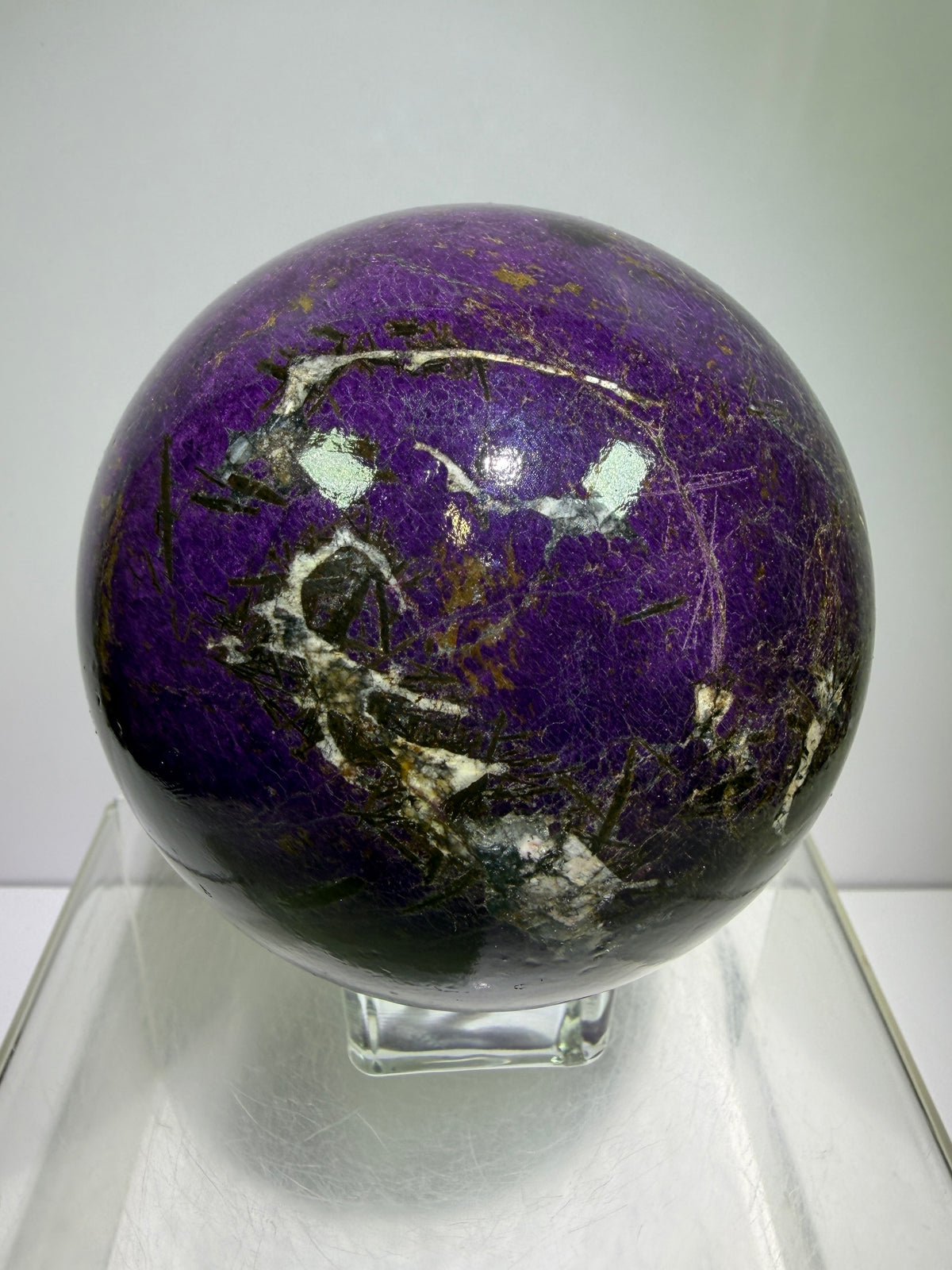 Purpurite Crystal Sphere. 86mm. Extra Large Rare Display Crystal From Brazil. Stunning Purple Flash!