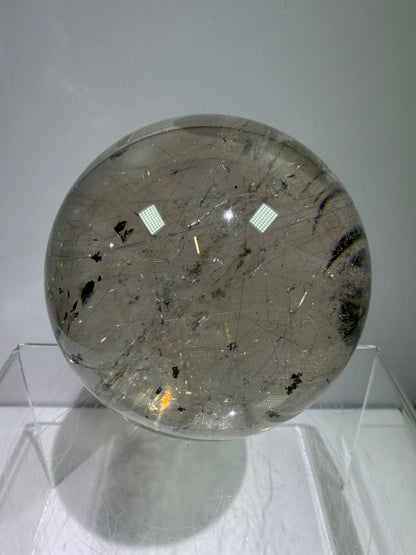Rutile Quartz Sphere. 69mm. Stunning Large Display Sphere. Gorgeous Golden Rutile And Garden Quartz Inclusions.