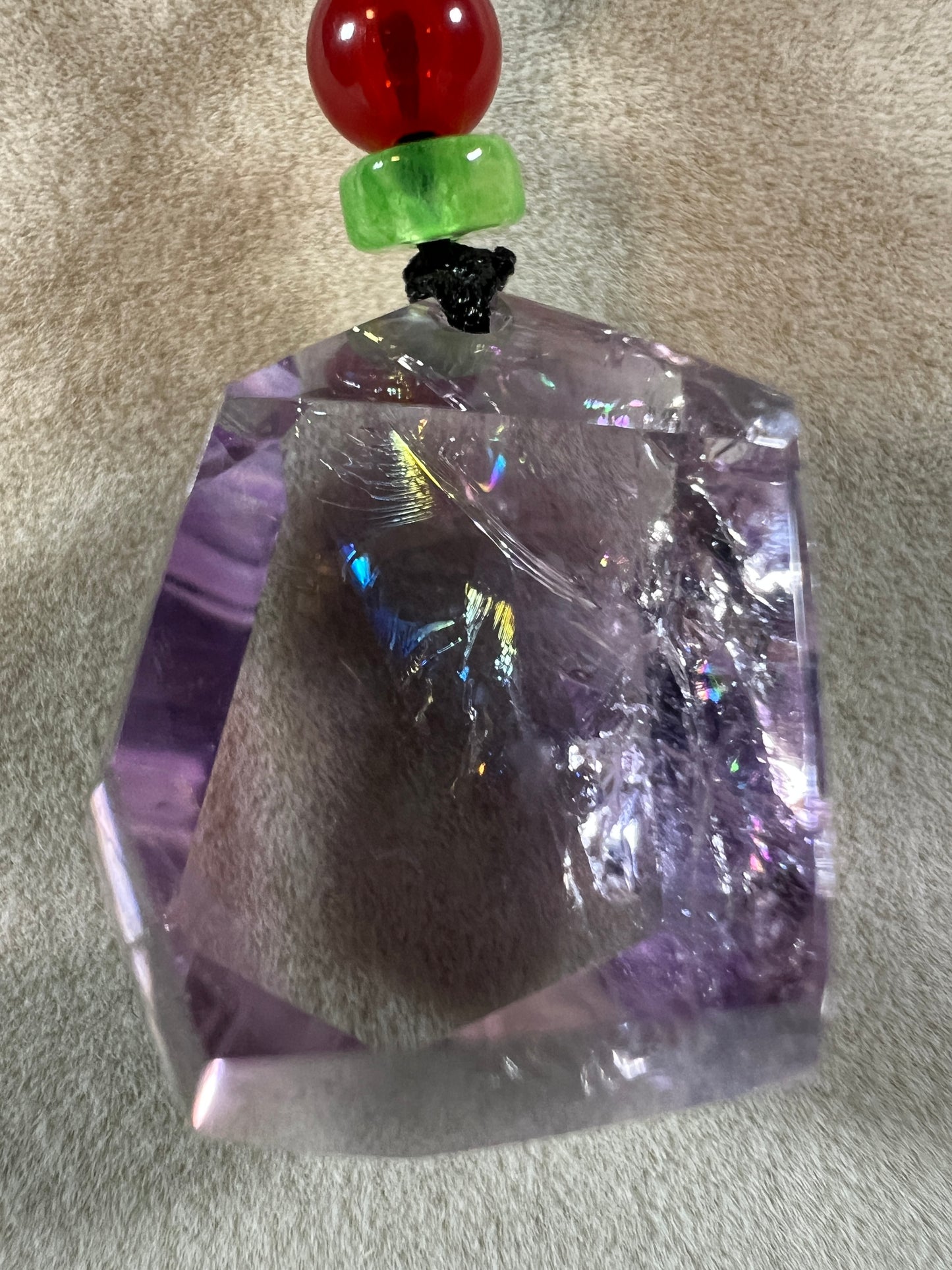 Amethyst Pendant With Stunning Rainbows. Incredible One Of A Kind Necklace. High Quality Polished Amethyst Jewelry