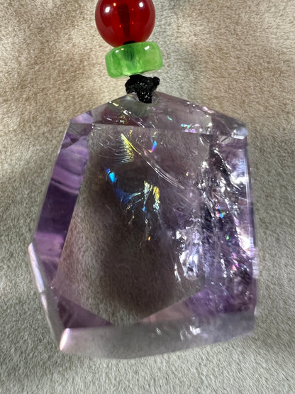 Amethyst Pendant With Stunning Rainbows. Incredible One Of A Kind Necklace. High Quality Polished Amethyst Jewelry